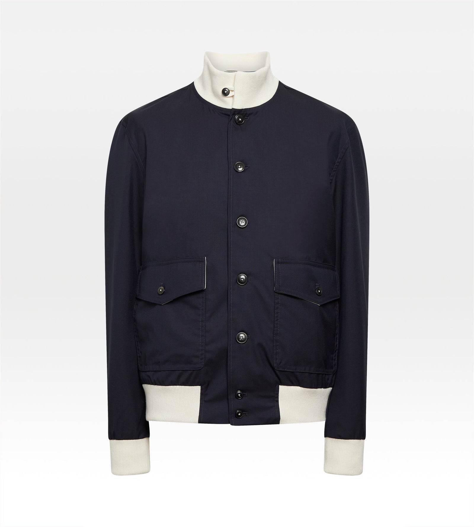 Bombers En Laine Bleu Nuit Blanc Cass