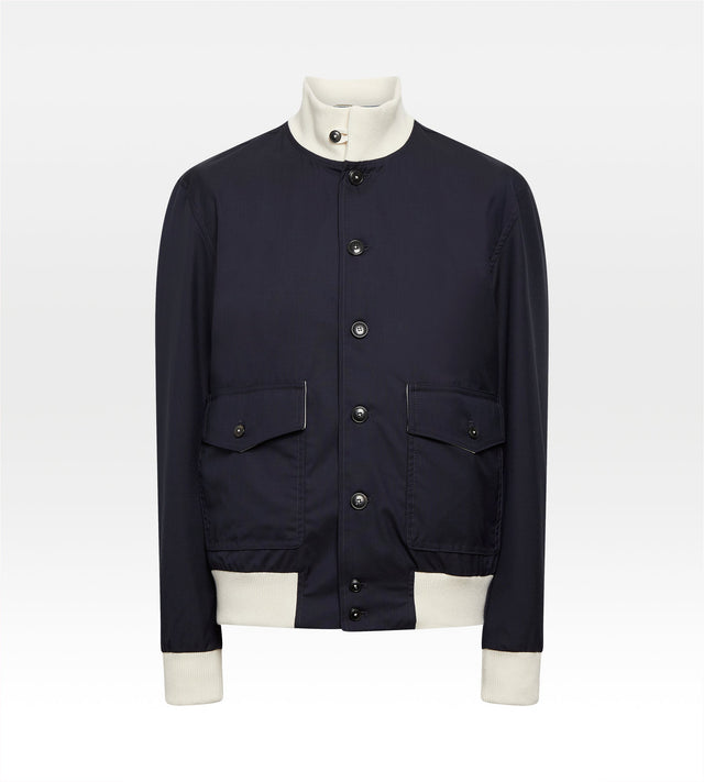 Bombers en laine bleu nuit & blanc cassé