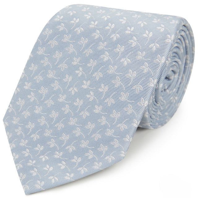 Pale Blue Leaf Woven Silk Tie
