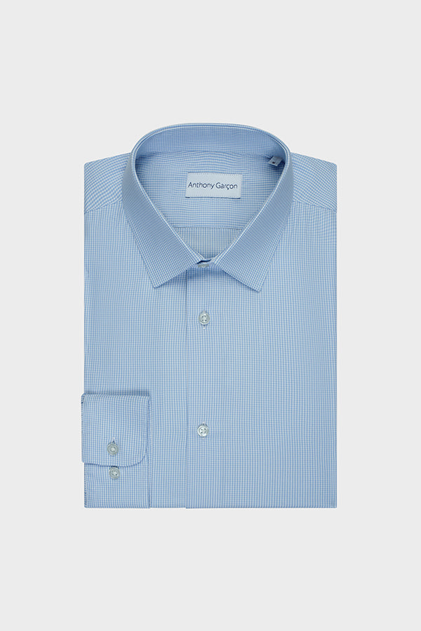 Regular Vichy Sky Shirt With French Collar