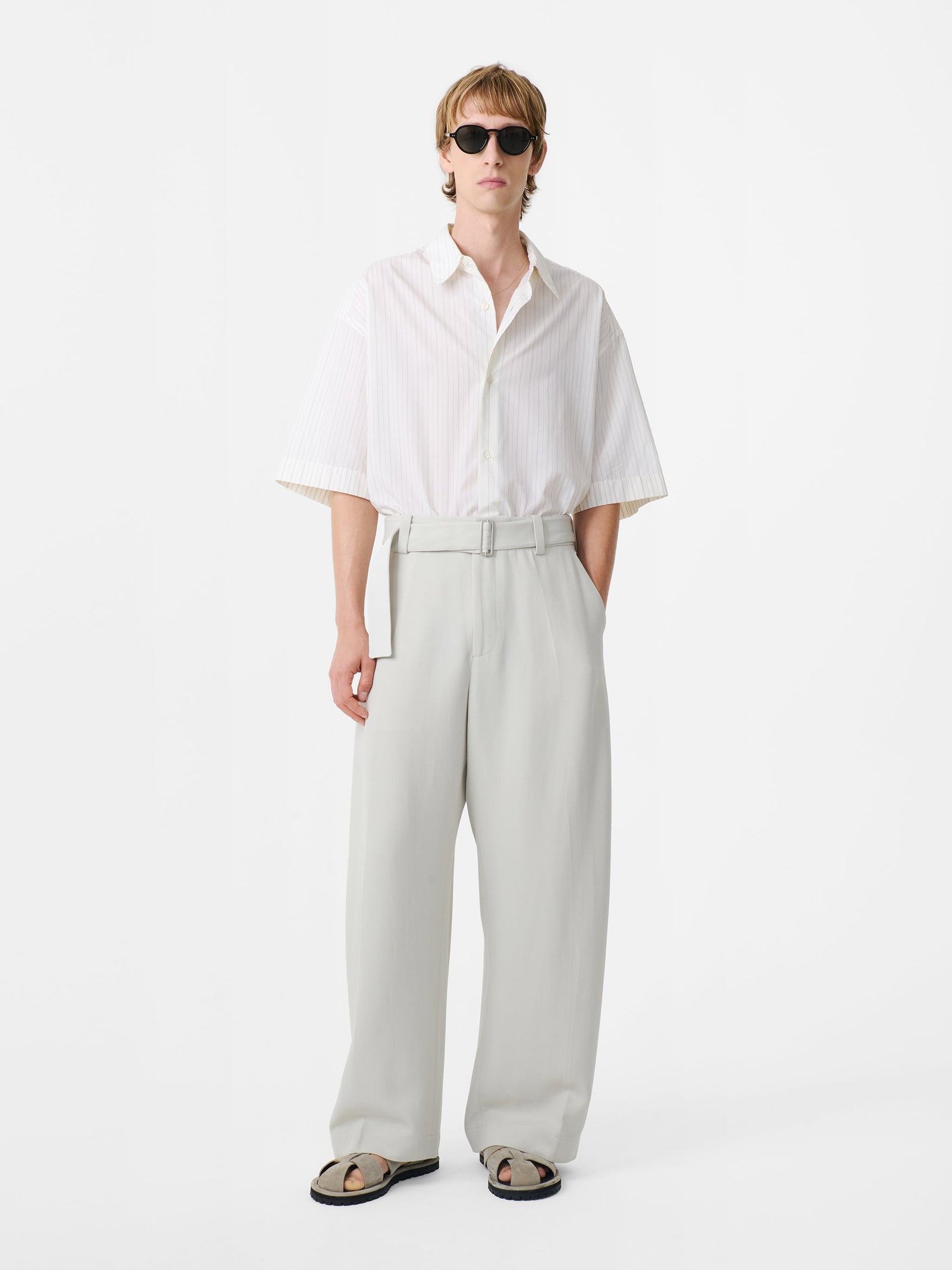 Vital Wool Belted Pant In Ice