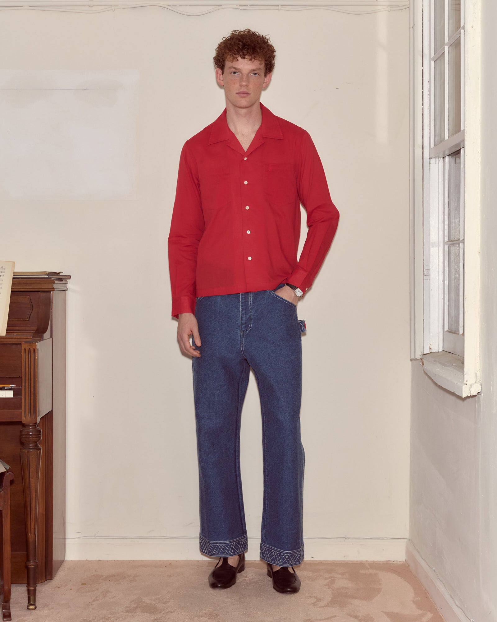 Voile Long Sleeve Shirt - Red