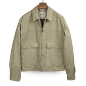 Bob jacket in artichoke green garment dyed peached cotton canvas