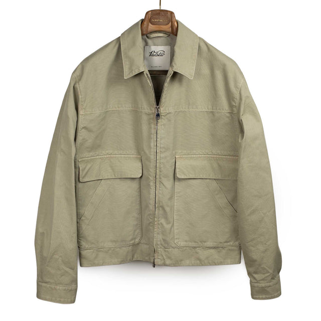 Bob jacket in artichoke green garment dyed peached cotton canvas