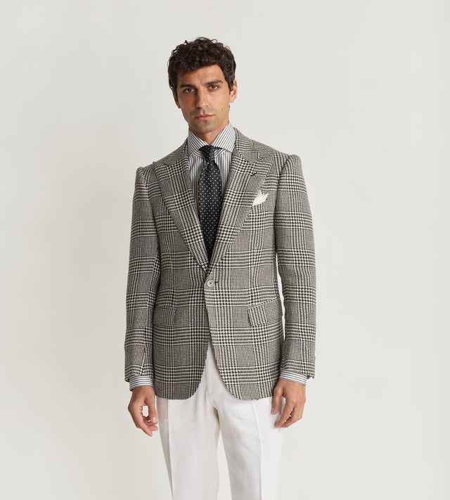 Veste à carreaux en lin, coton et soie