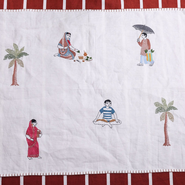 Vintage Kantha Embroidered Tea Towel