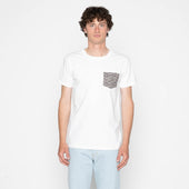 Pocket Tee - White + Seigaiha Waves - Indigo