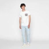 Pocket Tee - White + Seigaiha Waves - Indigo