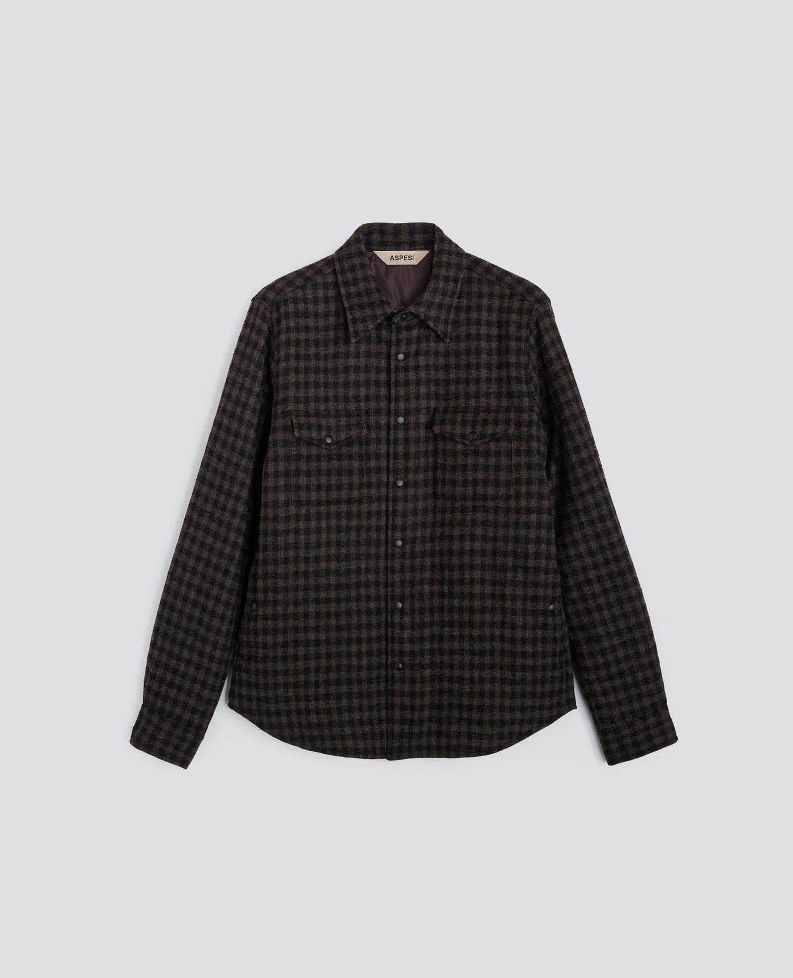 Camicia Doppia In Lana Check Check Marrone