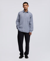 Shirt Classica In Cotone Con Taschino Blu Indaco