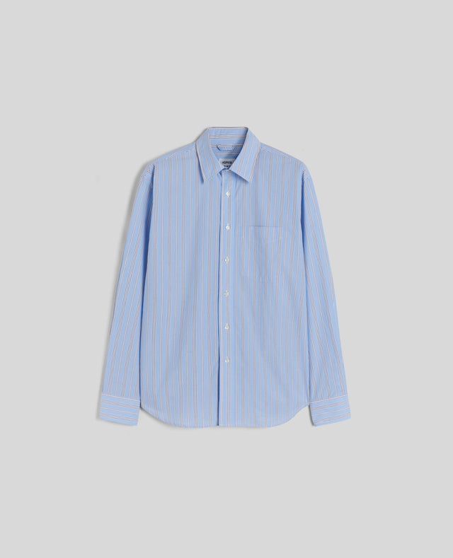 Shirt In Popeline Di Cotone Rigato Azzurro