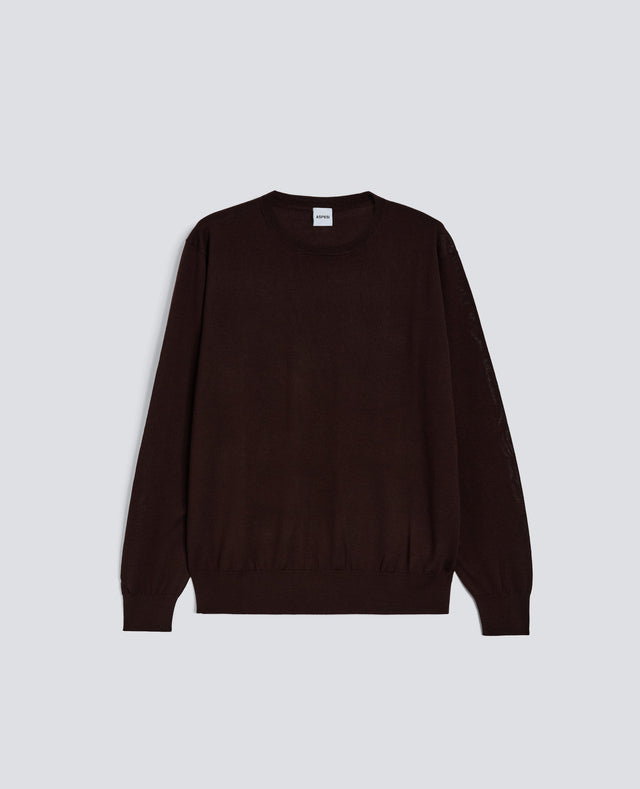 SWEATER GIROCOLLO IN LANA MERINO - MARRONE