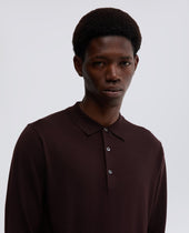 Polo A Maniche Lunghe In Lana Merino Marrone