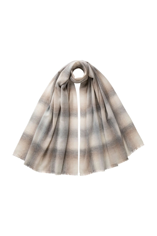Ombre Check Light Grey Lightweight Cashmere Stole