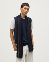 Ives Chevron Border Navy Cashmere Scarf