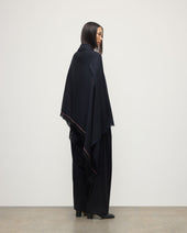 Ives Chevron Border Navy Cashmere Scarf