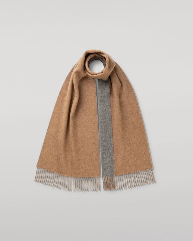 Contrast Natural & Grey Cashmere Scarf