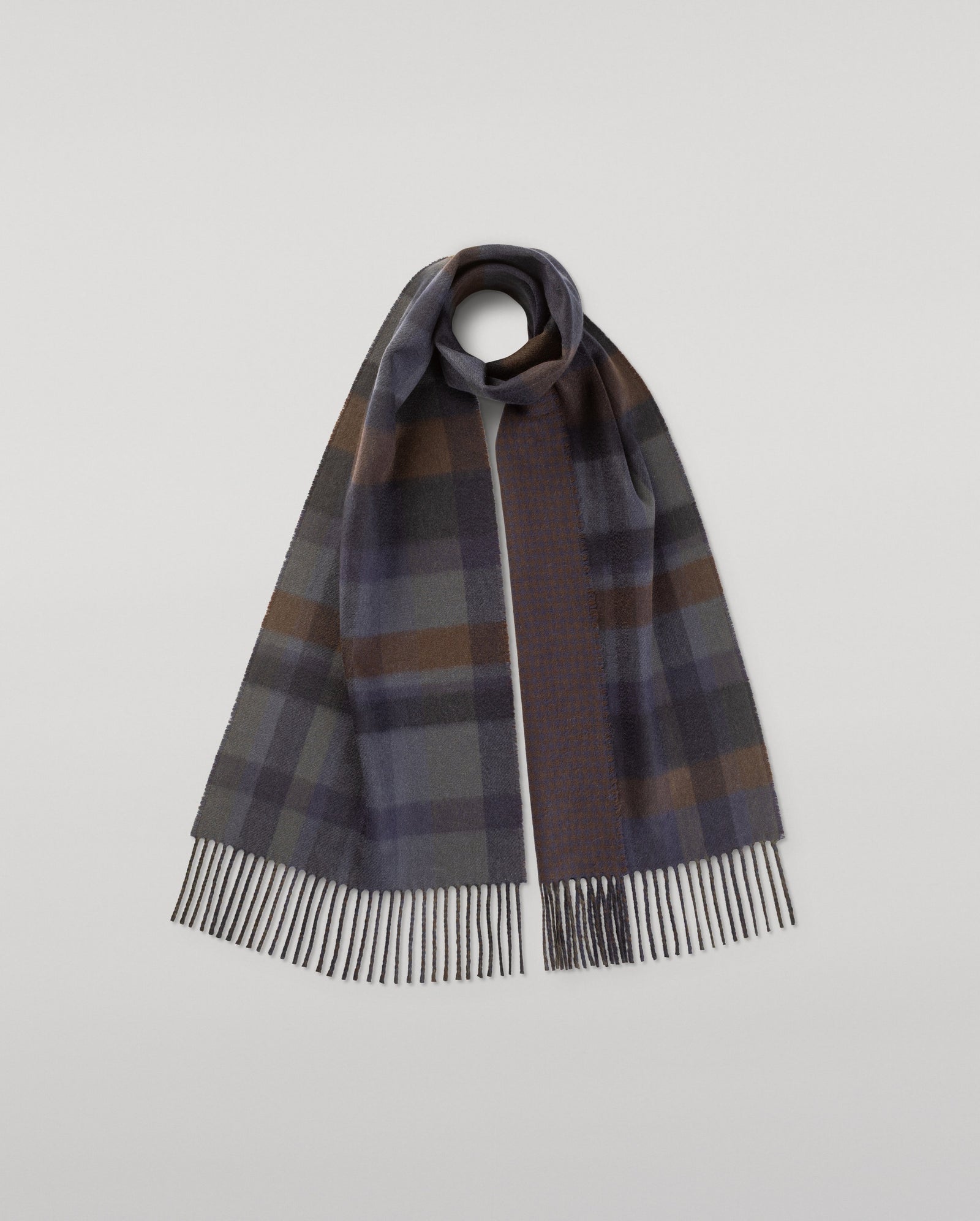 Contrast Brown Check Cashmere Scarf