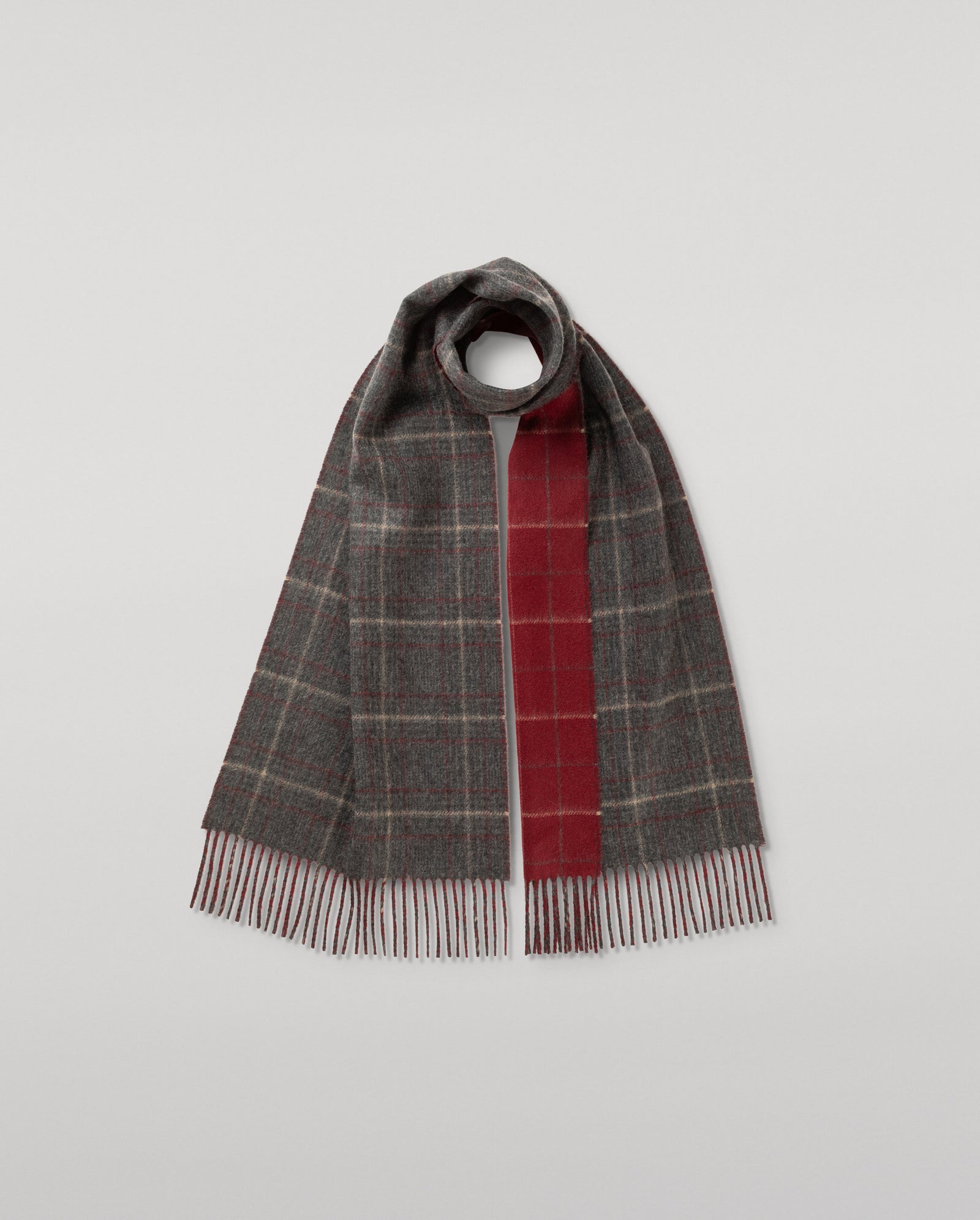 Contrast Grey Red Cashmere Scarf