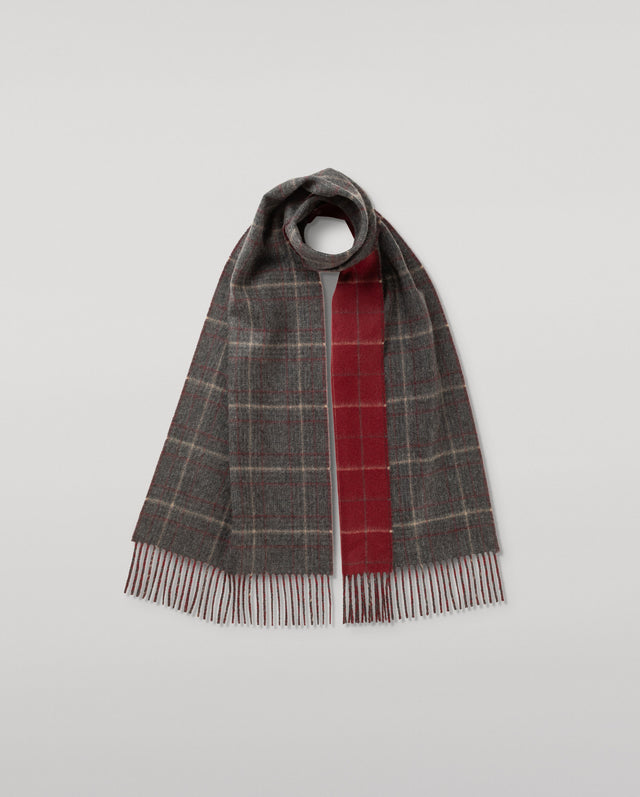 Contrast Grey & Red Cashmere Scarf