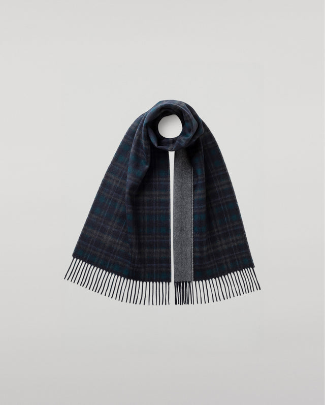 Reversible Navy Tartan Cashmere Scarf
