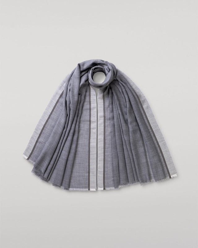 Ives Chevron Border Grey Cashmere Scarf