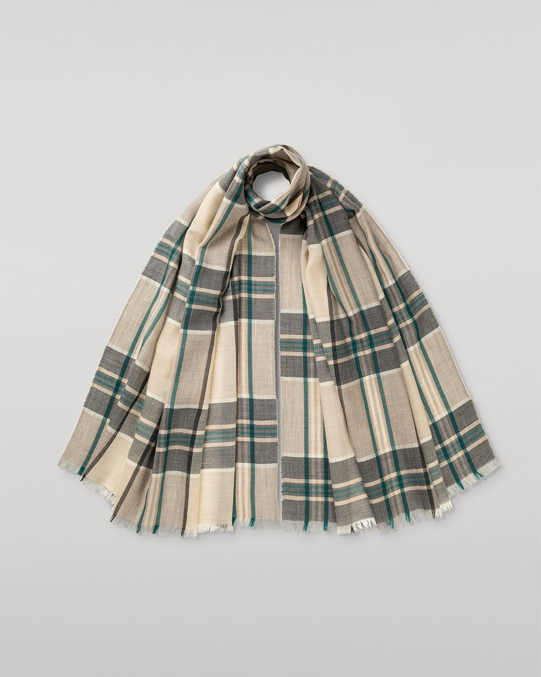 Orton Crammed Tartan Neutral Cashmere Scarf