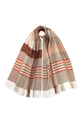Natural & Red Check Cashmere Stole