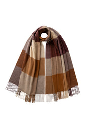 Block Check Brown Cashmere Stole