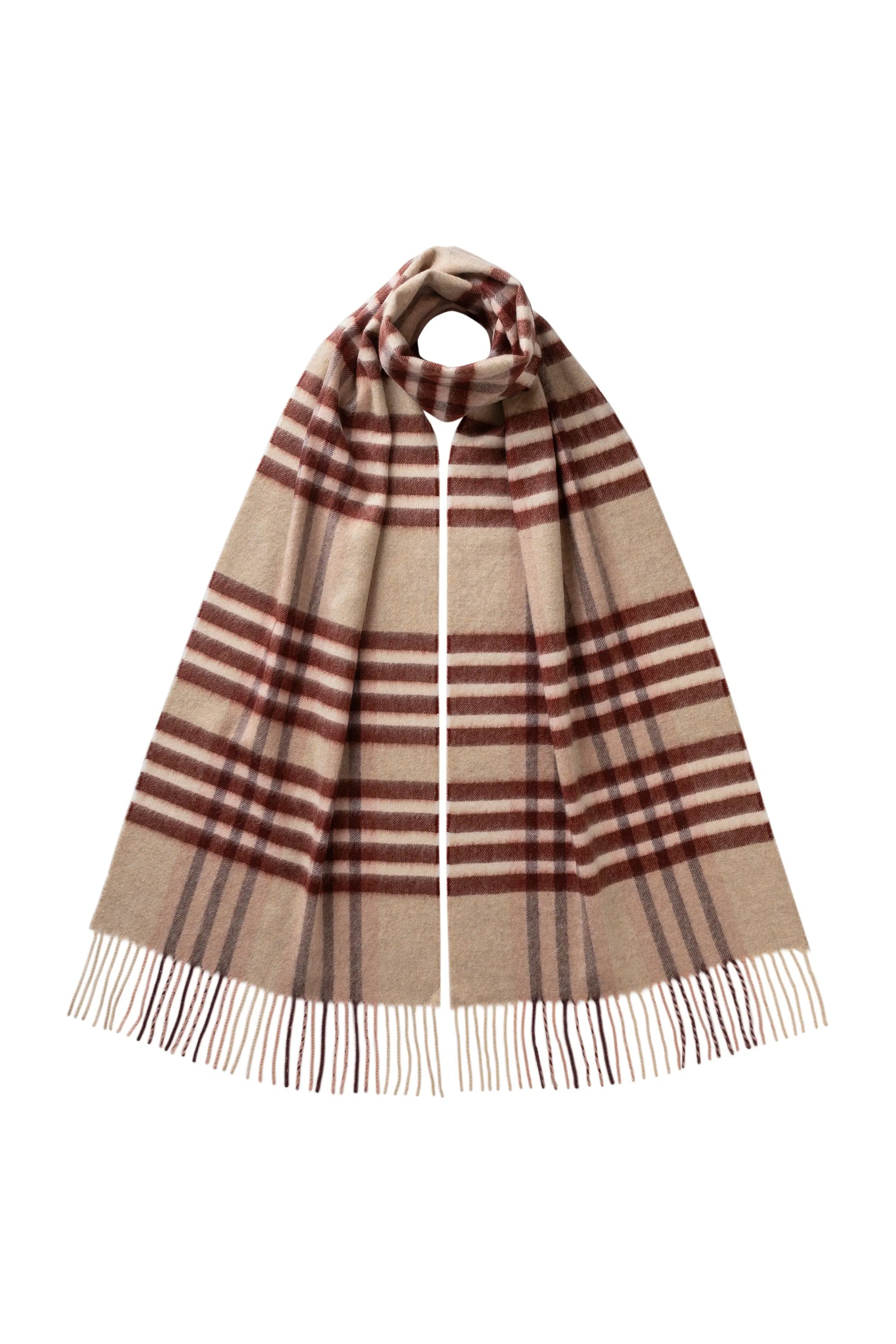 Grid Check Natural Cashmere Scarf