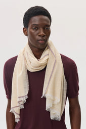 Colour Border Natural Lightweight Scarf