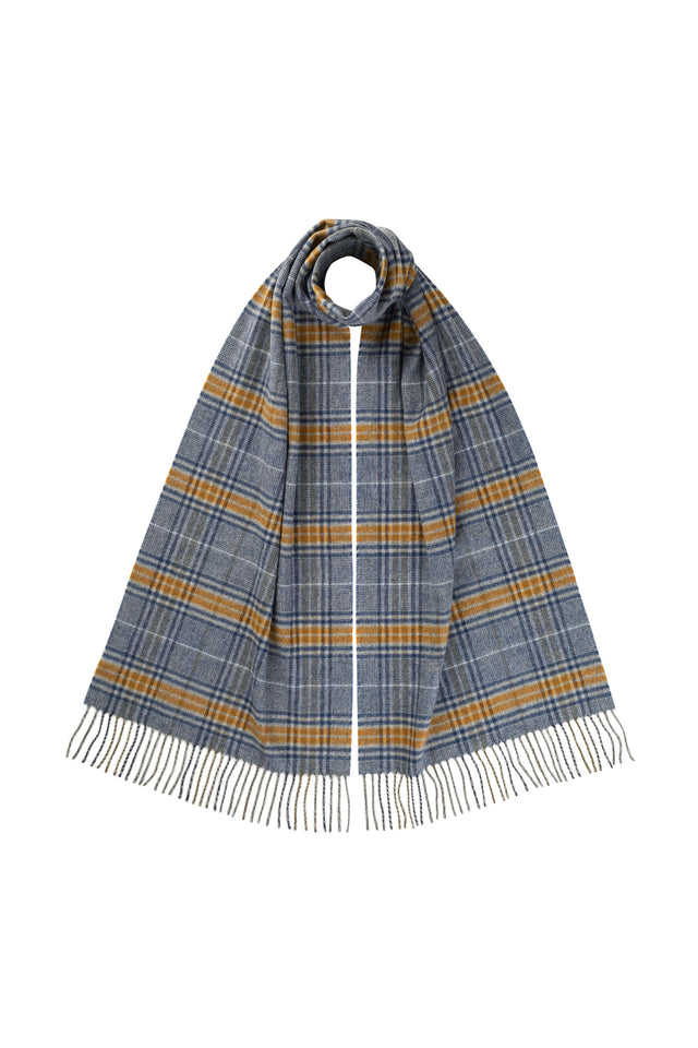 Tweed Check Merino Blue Scarf