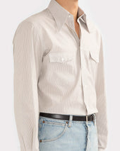 Chemise Col Large En Popeline De Coton Rayures Grises Et Blanches
