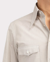 Chemise Col Large En Popeline De Coton Rayures Grises Et Blanches
