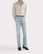 Chemise Col Large En Popeline De Coton Rayures Grises Et Blanches
