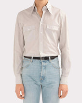 CHEMISE COL LARGE EN POPELINE DE COTON - RAYURES GRISES ET BLANCHES