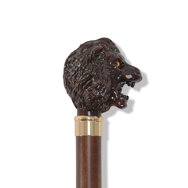FWS1 Brown Finish Lion Head Walking Stick (NEW 2026)