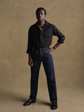 Black Wool Gabardine Diamondhead Camp Shirt