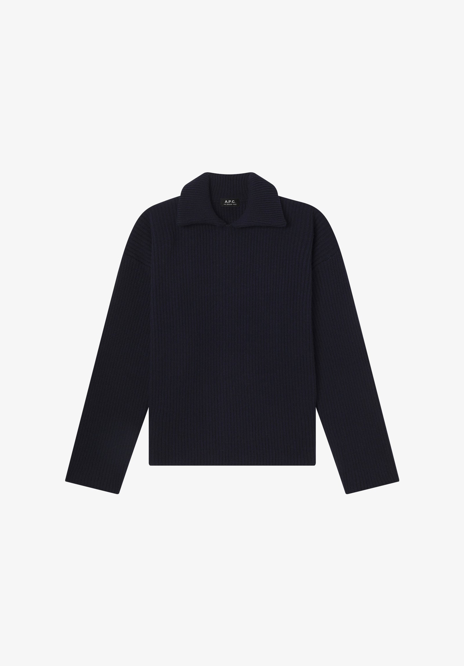 Wide-rib sweater with spread collar
