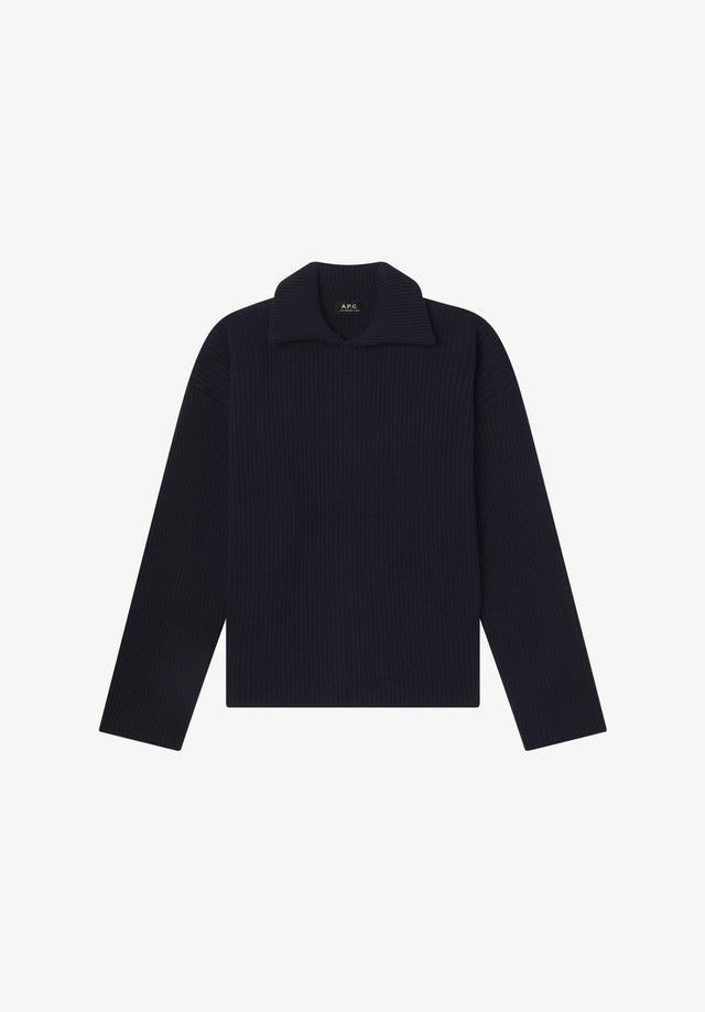Wide-rib sweater with spread collar
