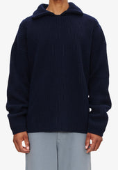 Wide-rib sweater with spread collar