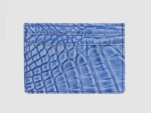 Slim Cardholder in Japanese Denim Crocodile — George Cleverley