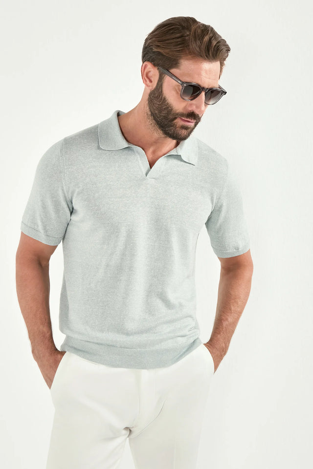 Water green cotton and linen polo - Made in Italy