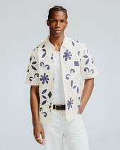 Porto And Navy Doodle Crochet Knitted Shirt