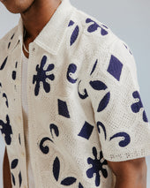 Porto And Navy Doodle Crochet Knitted Shirt