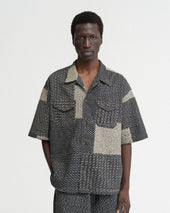 S S Wes Shirt Washed Ecru Patchwork Kantha Stitched Cotton Canvas