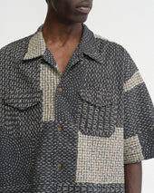 S S Wes Shirt Washed Ecru Patchwork Kantha Stitched Cotton Canvas