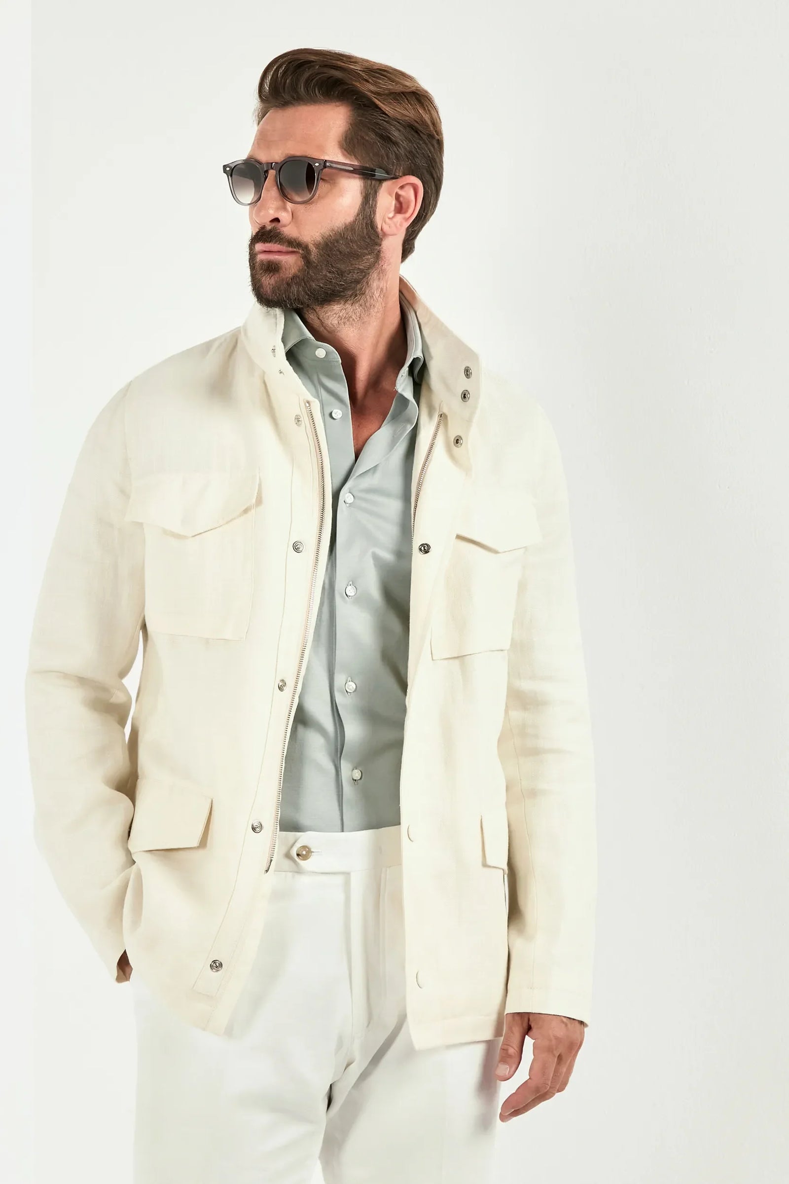 Linen Blend Field Jacket Made In Italy