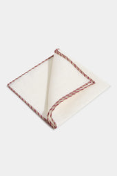 White linen pocket square with beige and red edges - Made in Italy