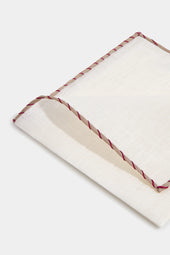 Linen Pocket Square With Beige And Red Edges Made In Italy